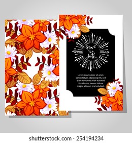 Wedding invitation cards with floral elements