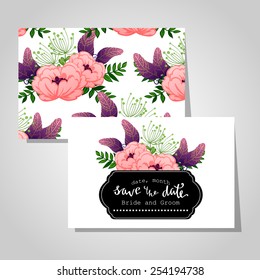 Wedding invitation cards with floral elements