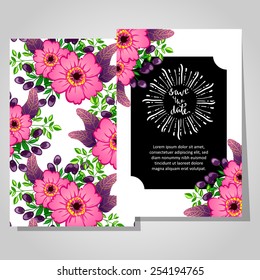 Wedding invitation cards with floral elements