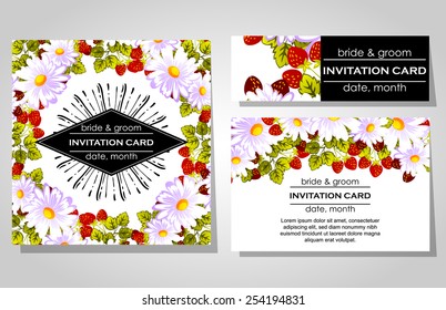 Wedding invitation cards with floral elements