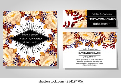 Wedding invitation cards with floral elements