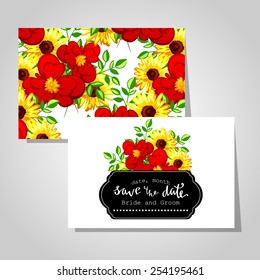 Wedding invitation cards with floral elements