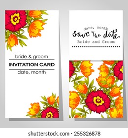 Wedding invitation cards with floral elements