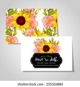 Wedding invitation cards with floral elements