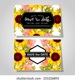 Wedding invitation cards with floral elements