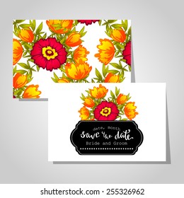 Wedding invitation cards with floral elements