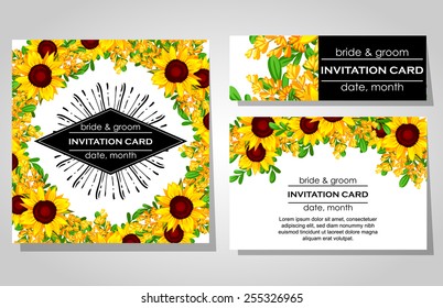 Wedding invitation cards with floral elements