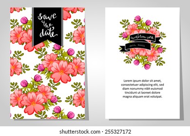 Wedding invitation cards with floral elements
