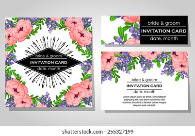 Wedding invitation cards with floral elements