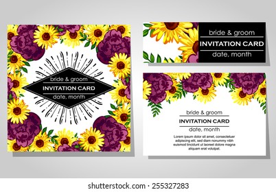 Wedding invitation cards with floral elements