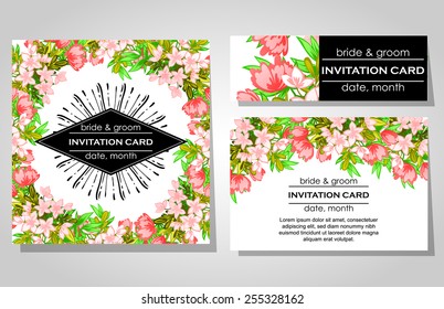 Wedding invitation cards with floral elements