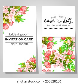 Wedding invitation cards with floral elements