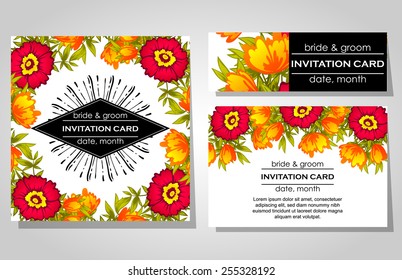Wedding invitation cards with floral elements
