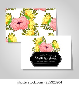 Wedding invitation cards with floral elements