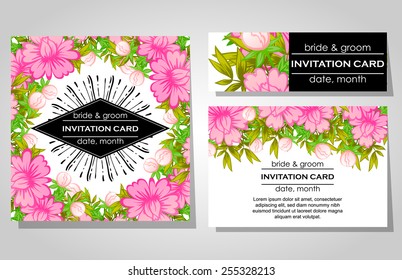 Wedding invitation cards with floral elements