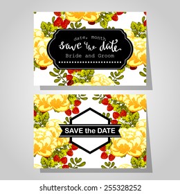 Wedding invitation cards with floral elements