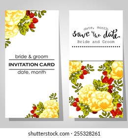 Wedding invitation cards with floral elements