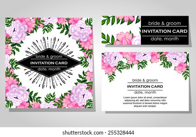 Wedding invitation cards with floral elements