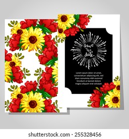 Wedding invitation cards with floral elements