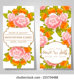 Wedding invitation cards with floral elements