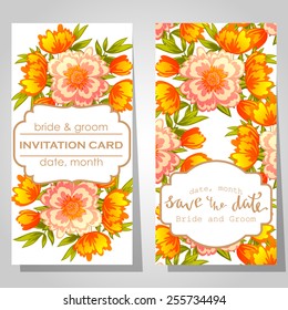 Wedding invitation cards with floral elements