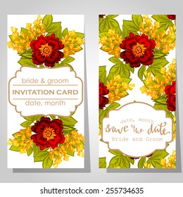 Wedding invitation cards with floral elements