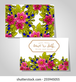 Wedding invitation cards with floral elements