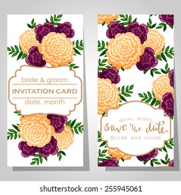 Wedding invitation cards with floral elements
