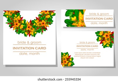 Wedding invitation cards with floral elements