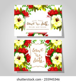 Wedding invitation cards with floral elements