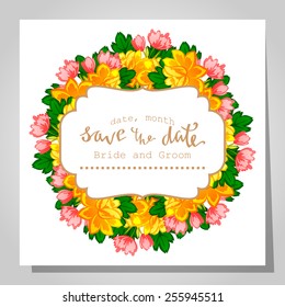 Wedding invitation cards with floral elements