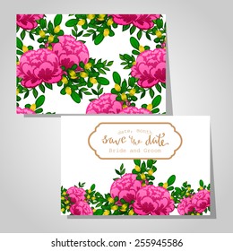 Wedding invitation cards with floral elements