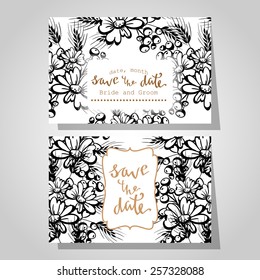 Wedding invitation cards with floral elements