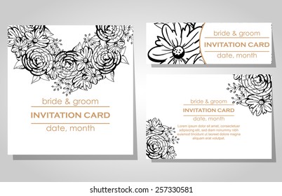 Wedding invitation cards with floral elements