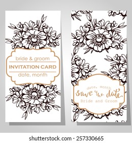 Wedding invitation cards with floral elements