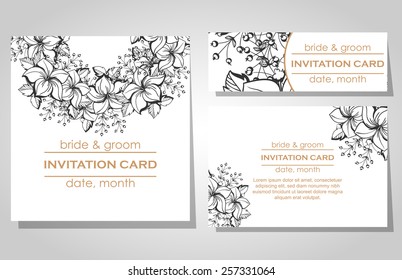 Wedding invitation cards with floral elements