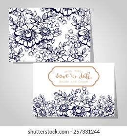 Wedding invitation cards with floral elements