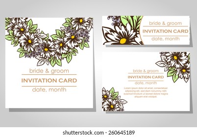 Wedding invitation cards with floral elements