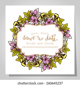 Wedding invitation cards with floral elements