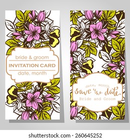 Wedding invitation cards with floral elements