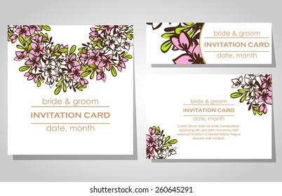 Wedding invitation cards with floral elements