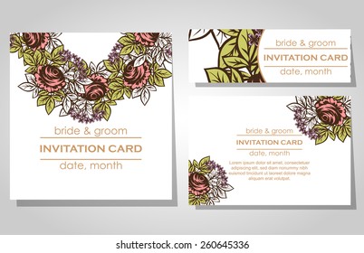 Wedding invitation cards with floral elements