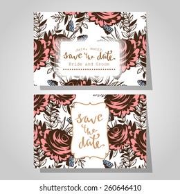 Wedding invitation cards with floral elements