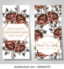 Wedding invitation cards with floral elements