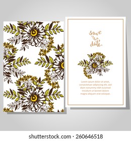 Wedding invitation cards with floral elements