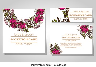 Wedding invitation cards with floral elements