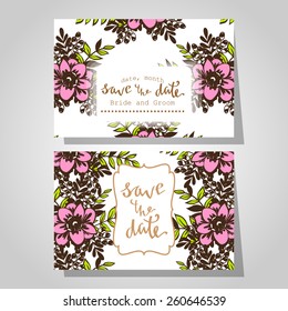 Wedding invitation cards with floral elements
