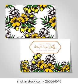 Wedding invitation cards with floral elements