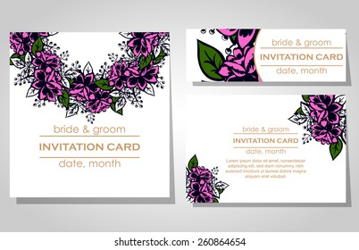 Wedding invitation cards with floral elements