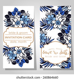 Wedding invitation cards with floral elements